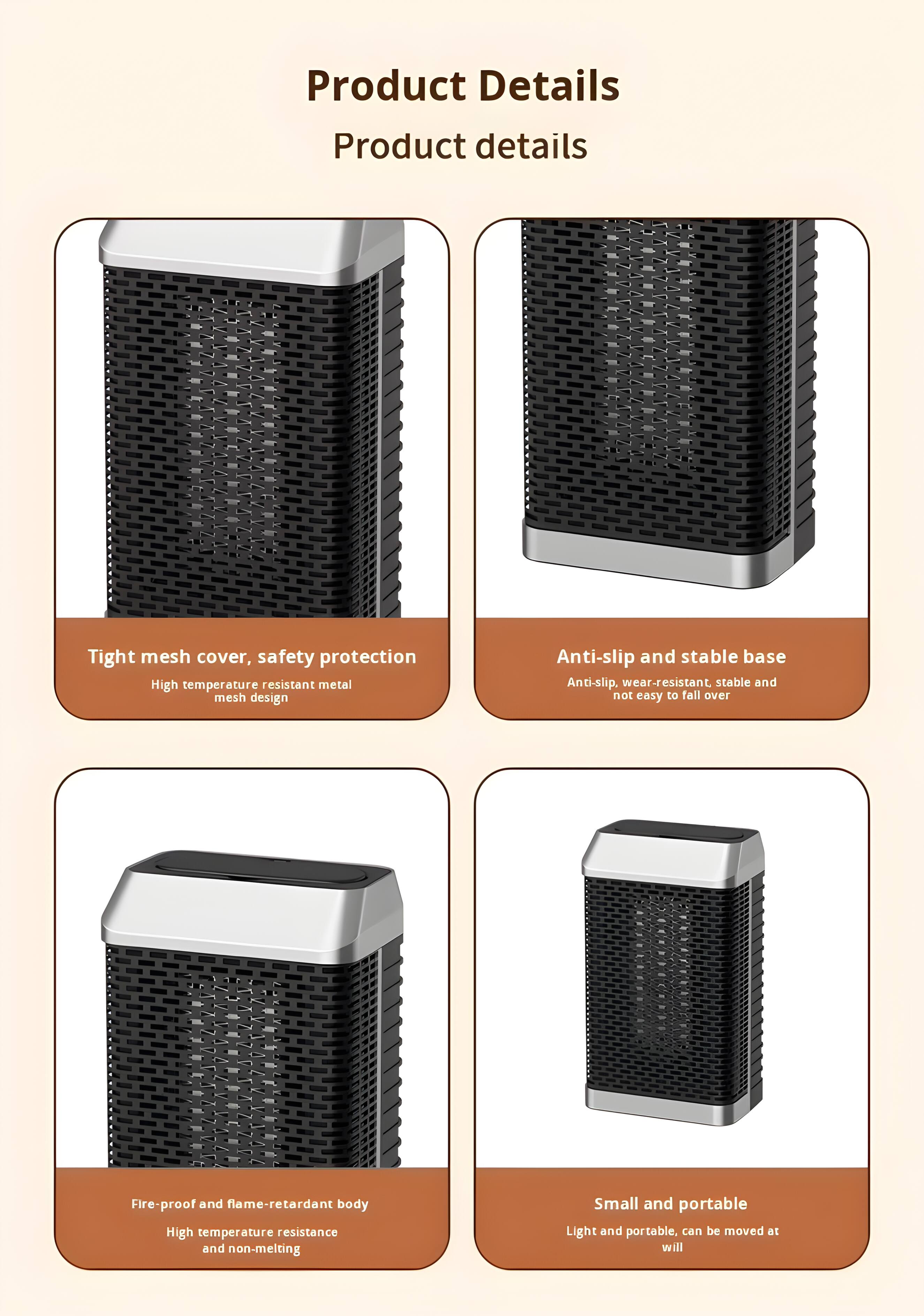 Product Details

- Tight mesh cover, safety protection
  - High temperature resistant metal mesh design

- Anti-slip and stable base
  - Anti-slip, wear-resistant, stable and not easy to fall over

- Fire-proof and flame-retardant body
  - High temperature resistance and non-melting

- Small and portable
  - Light and portable, can be moved at will