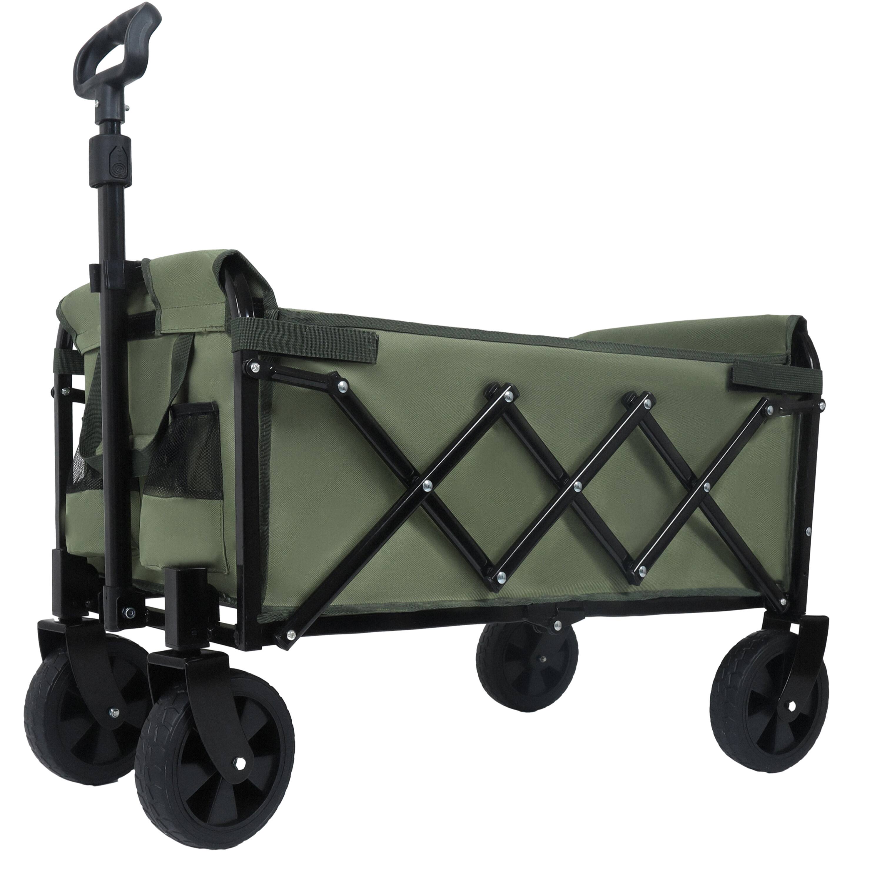 Angle. APRILSOUL - Expandable Dual-Layer Utility Wagon with 100% Extra Space - Grocery Cart for Camping Shopping Supports 225lbs army green - Army Green.