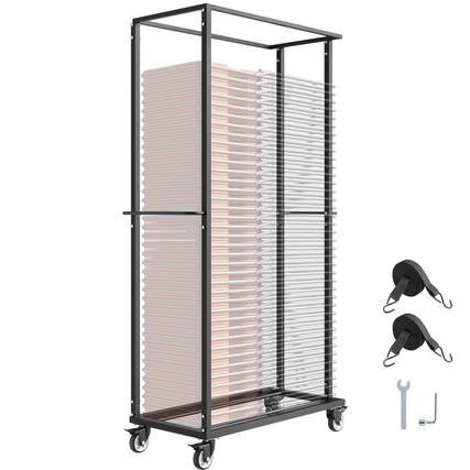 Front. VEVOR - Folding Chair Rack, 500 LBS Capacity, Heavy-duty Chair Cart for 60 Chairs, Metal Chair Storage Dolly Chair Holder - Black.