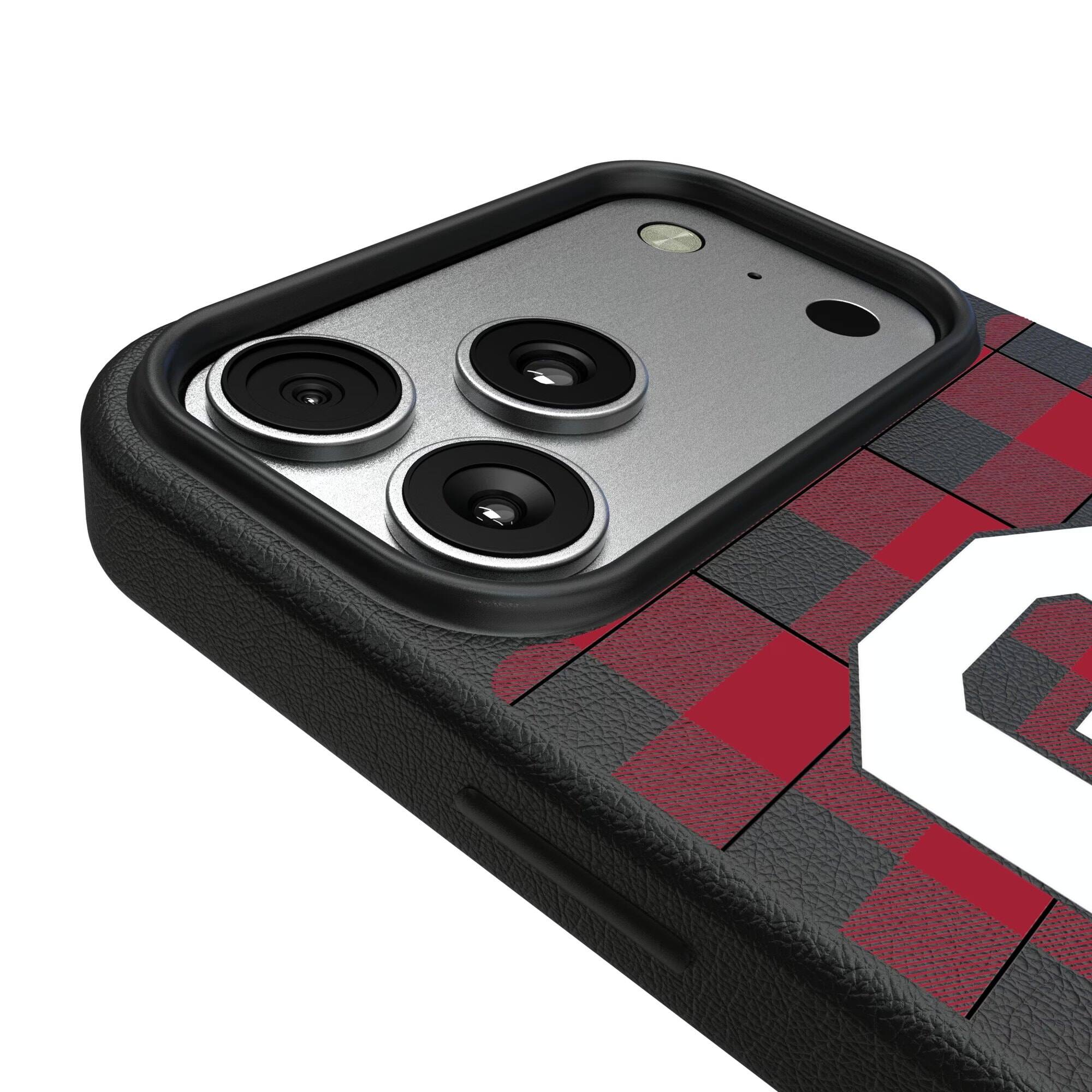 Alt View 2. Keyscaper - Oklahoma Sooners Plaid Magnetic Bump iPhone Case - 16 Pro - Black.