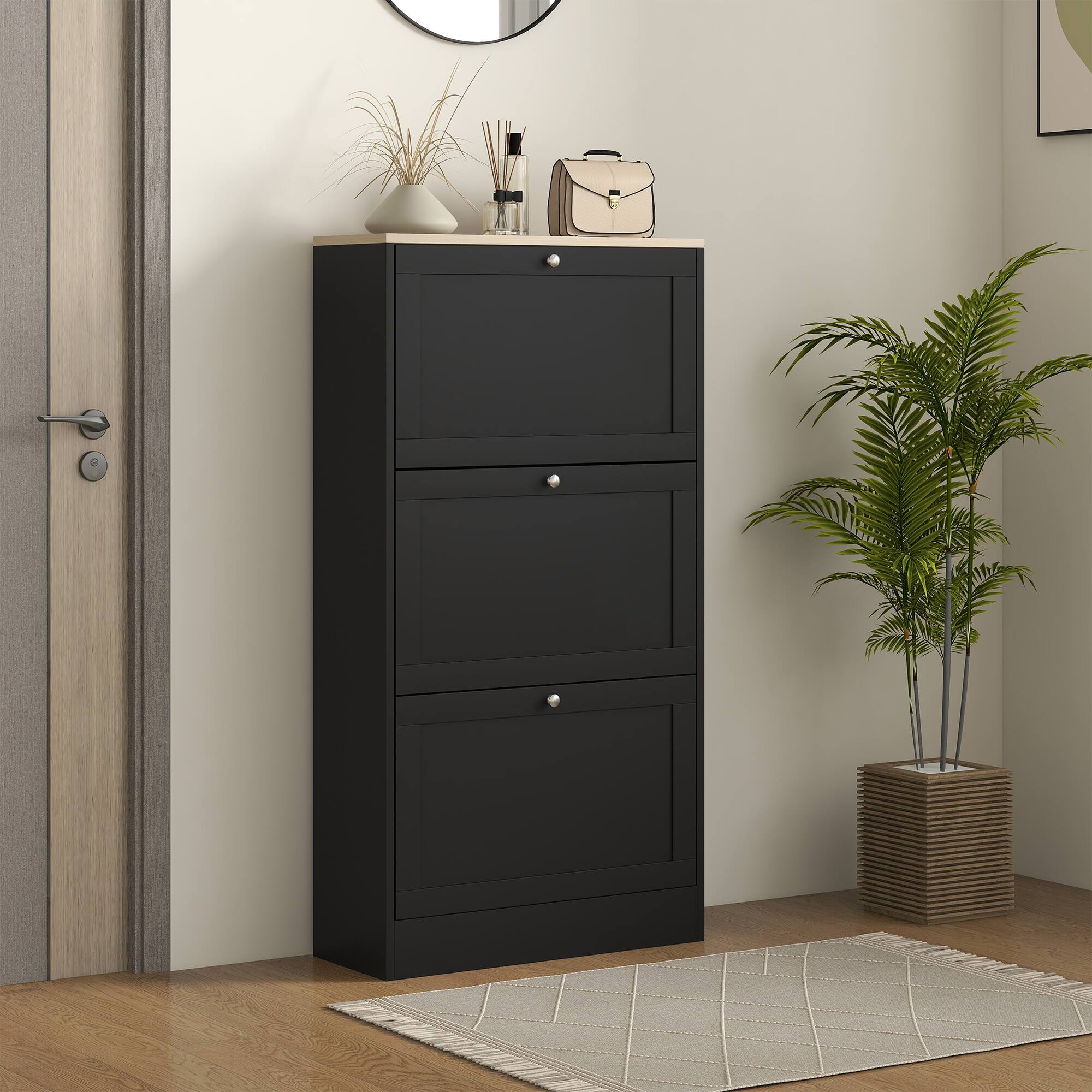 Alt View 1. Homcom - Shoe Storage Cabinet with 3 Flip Drawers and Adjustable Shelves for 12-18 Pairs of Shoes - Black.