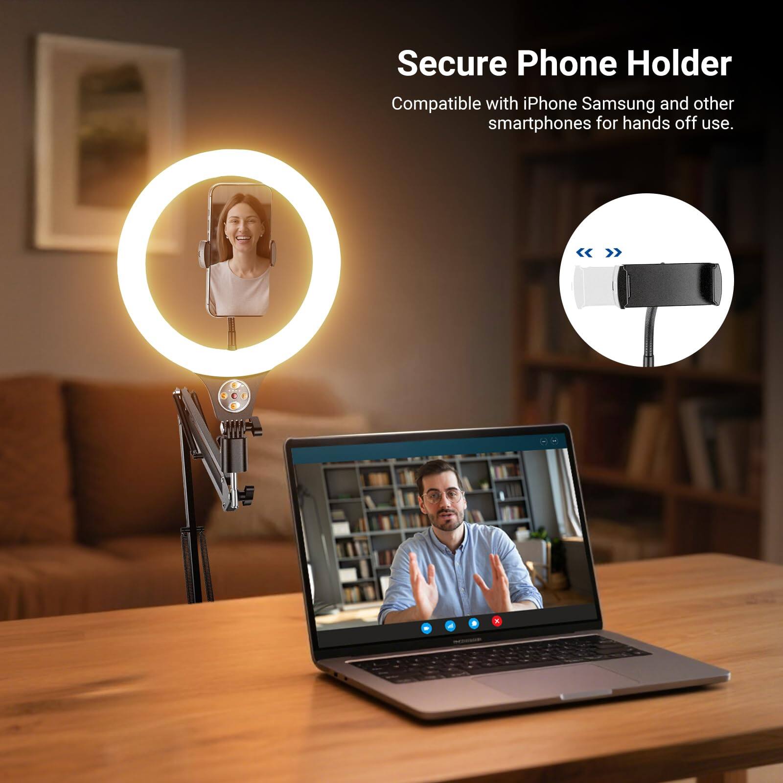 Secure Phone Holder  
Compatible with iPhone Samsung and other smartphones for hands off use.