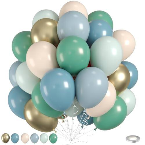 Front. Vulpecula Spade - Sage Green Blue Balloons, 50pcs Dusty Green Blue Balloons, Double Stuffed Cream Balloon Champagne Gold Balloon For - Green Blue.