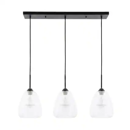 Front. Living District - Kason 3 light Black and Clear glass pendant - Black And Clear Glass.