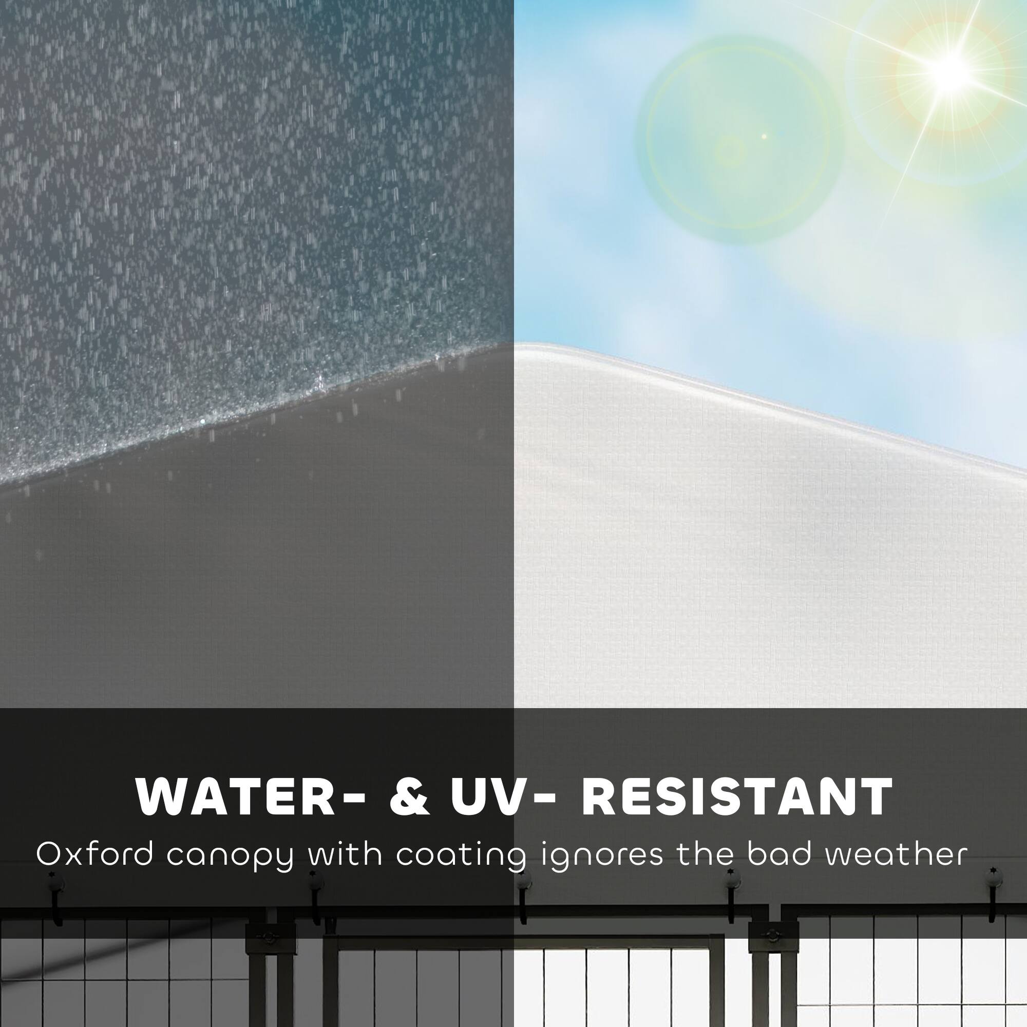 WATER- & UV- RESISTANT  
Oxford canopy with coating ignores the bad weather