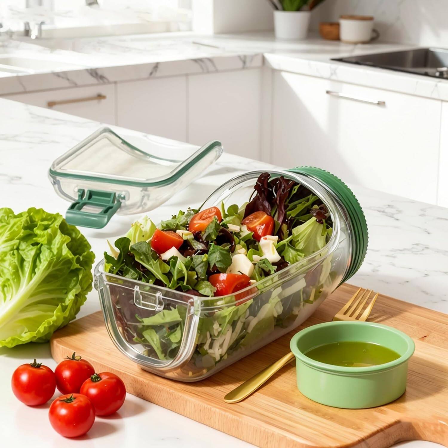 Alt View 1. Giantpower - 2pcs Salad Jar - Salad Pod Mason Jar Side Open with Leakproof Dressing Compartment.