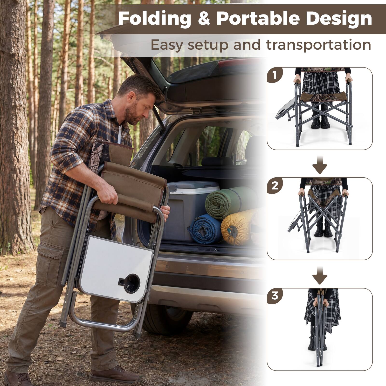 Folding & Portable Design  
Easy setup and transportation  

1  
2  
3