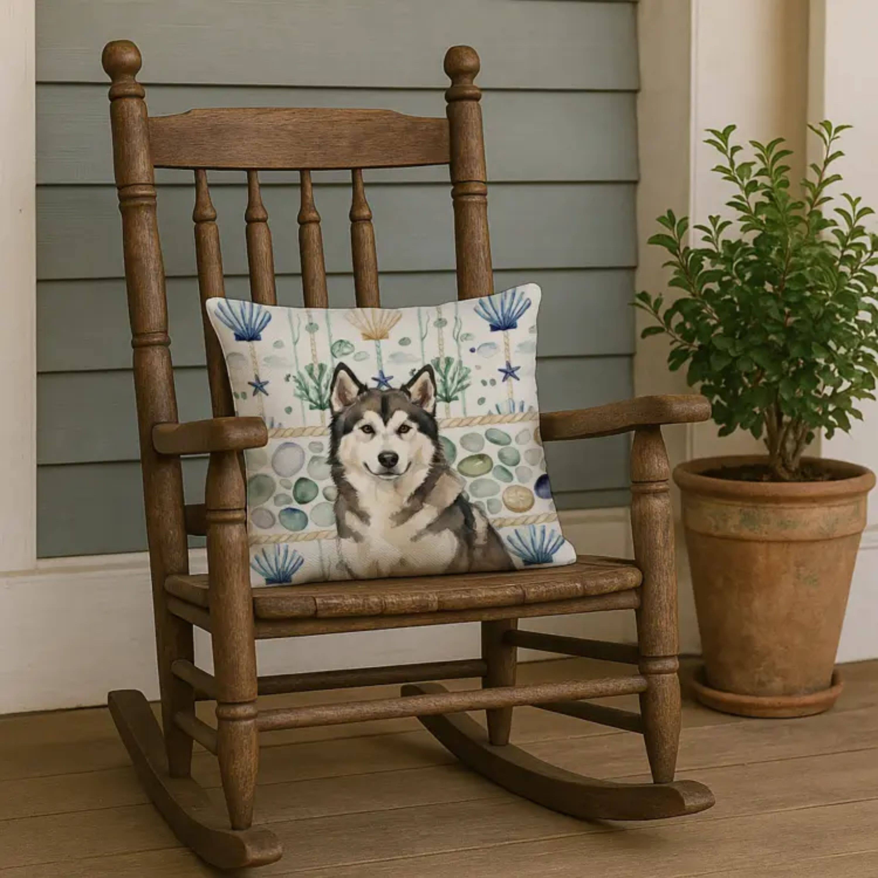 Left. Kitcheniva - 18" x 18" Coastal Sea Design Throw Pillow Home Decor Alaskan Malamute Sable And White - Multicolor.