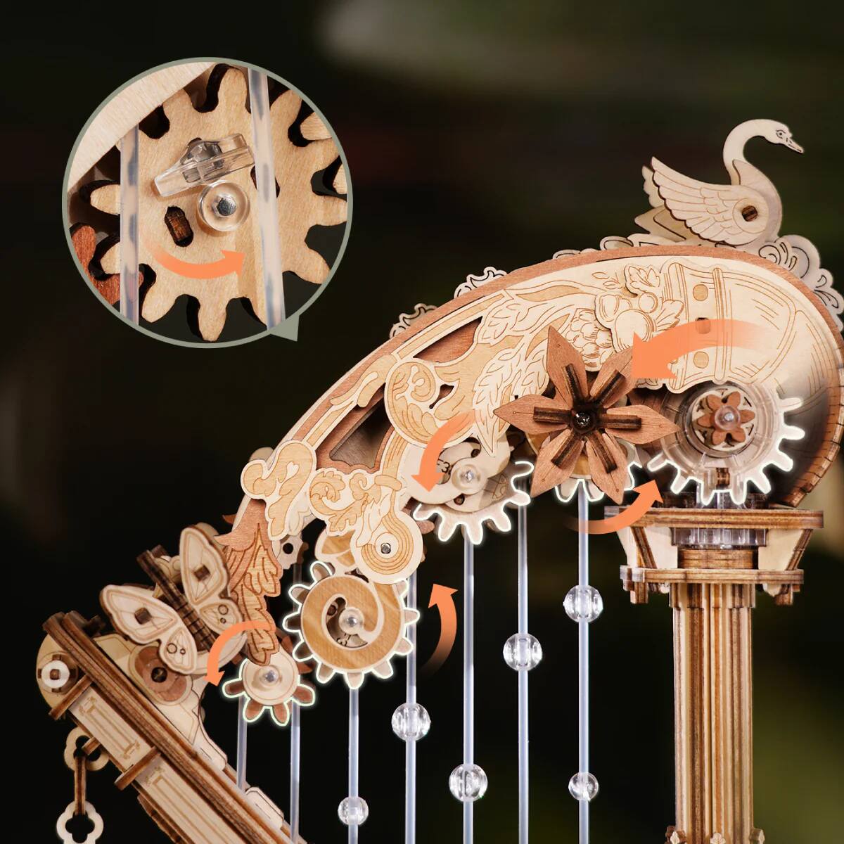 Alt View 1. ROKR - ROKR Magic Harp 3D Wooden Puzzle, Self-Playing Mechanical Music Box, 350pcs.