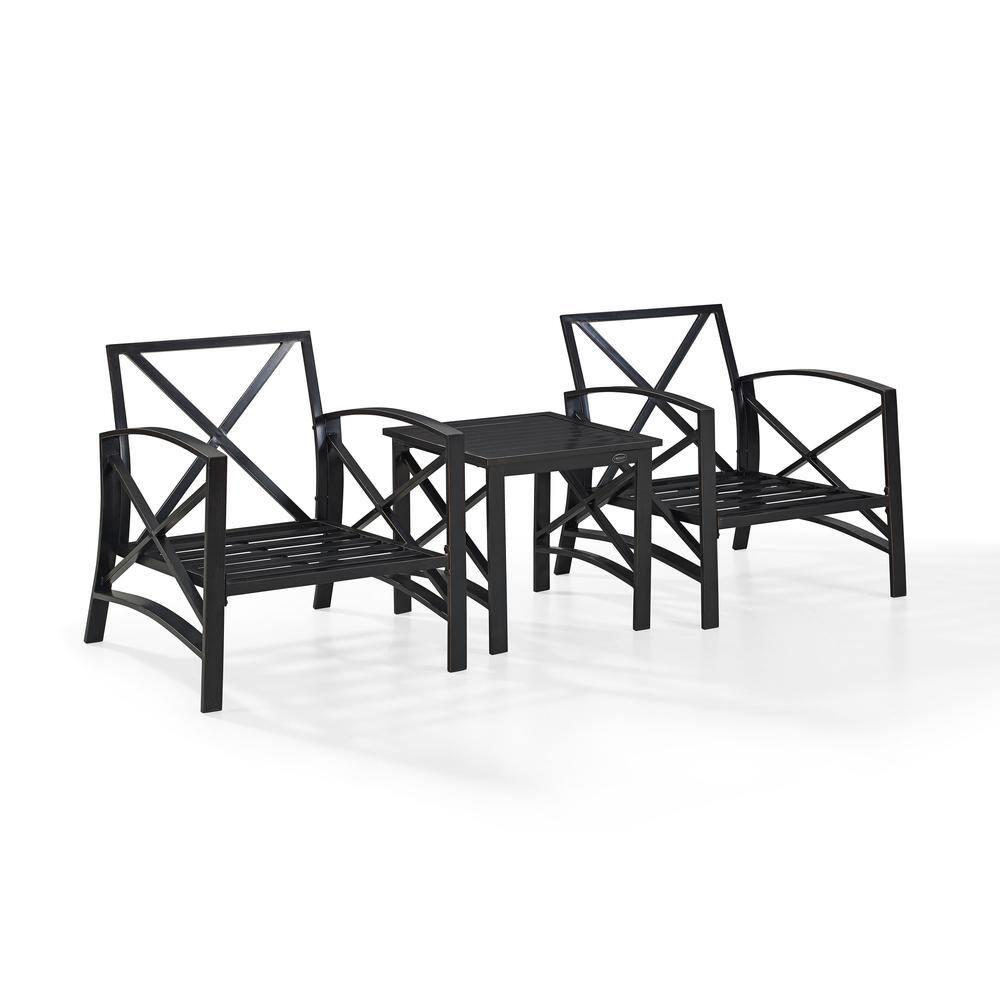 Front. Crosley Furniture - Kaplan 3Pc Outdoor Chair Set - Side Table & 2 Chairs - Oatmeal.