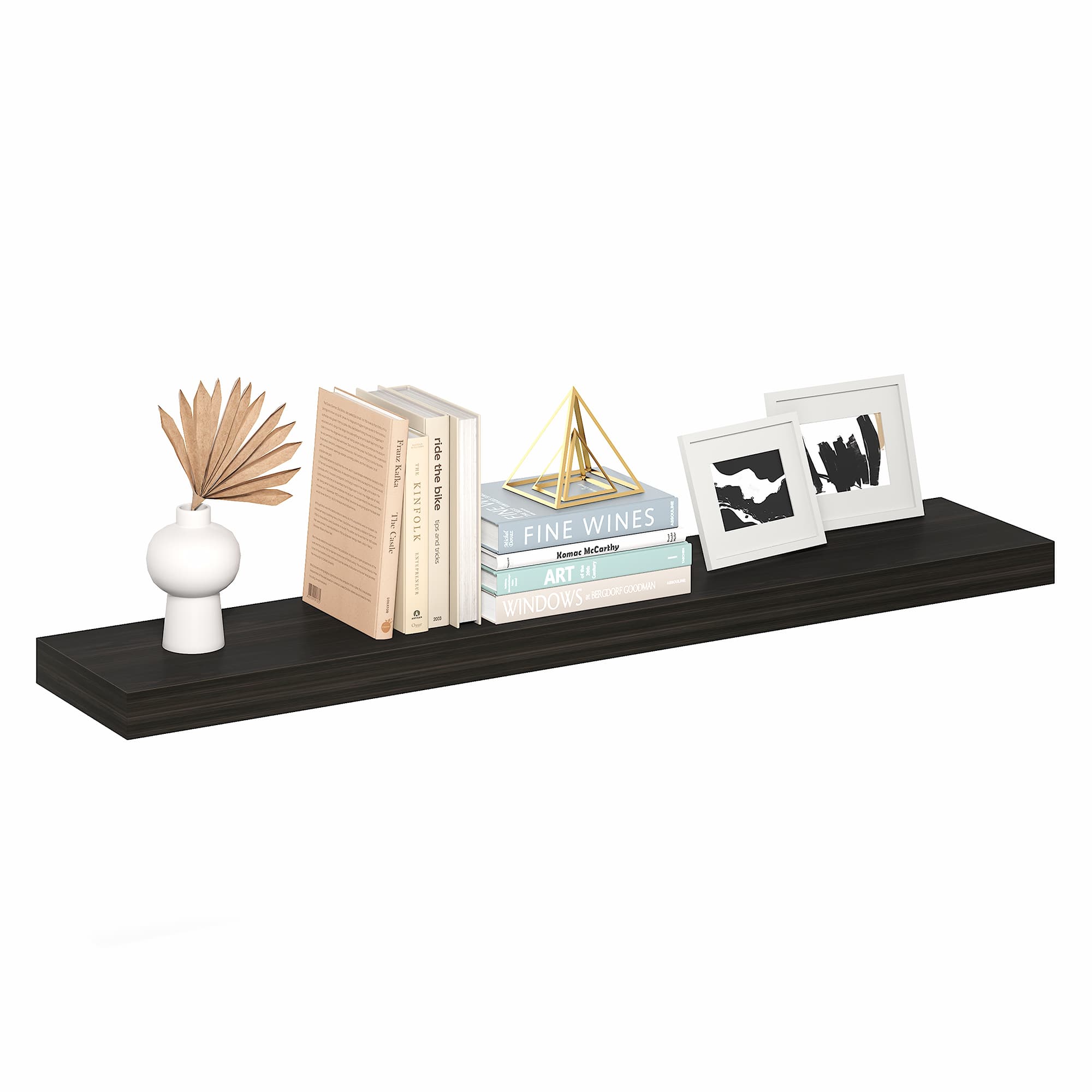 Furinno - TANNA Floating Shelves for Wall, 9 x 47 Wall Shelf, Thick Shelf Wall Mounted Floating Shelf with Invisible Brackets - Tobacco Oak