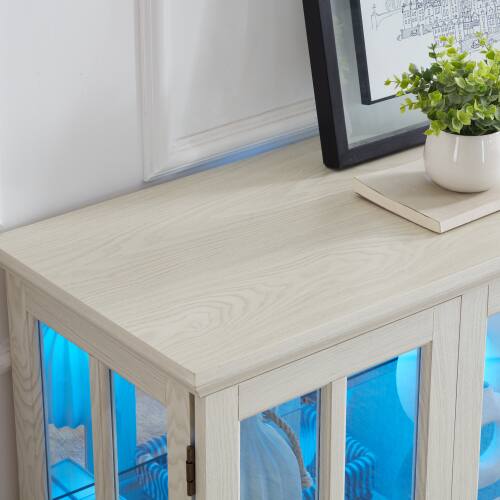 Alt View 5. LUCKY ONE - Freestanding LED Curio Display Cabinet with Adjustable Shelves Four Doors Vintage Bookcase for Collectibles - White.