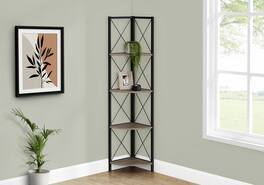 Spaco - Modern 4 Tier 60 Inch Corner Bookshelf, Metal Industrial for Living Room Bedroom Office - taupe