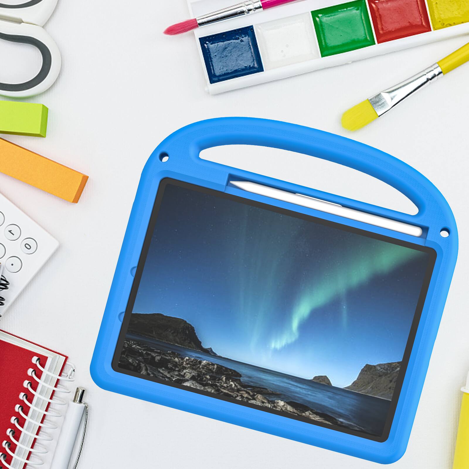 Alt View 5. Dteck - Kids Shock-absorbent TPU Tablet Case for Apple iPad Pro (M4) 11" 2024 with Shoulder Strap and Pencil Holder Back Cover - Blue.