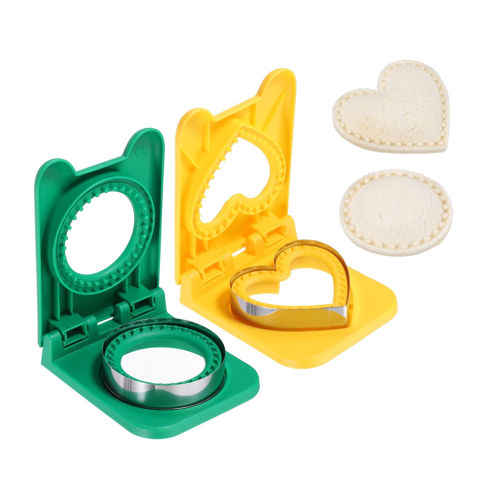 Unique Bargains - 2pcs Crustless Sandwich Cutter, Heart/Round Shape Uncrustable Sealer for DIY Breakfast Lunch Tea - Yellow/Green price history on PriceWatchPro