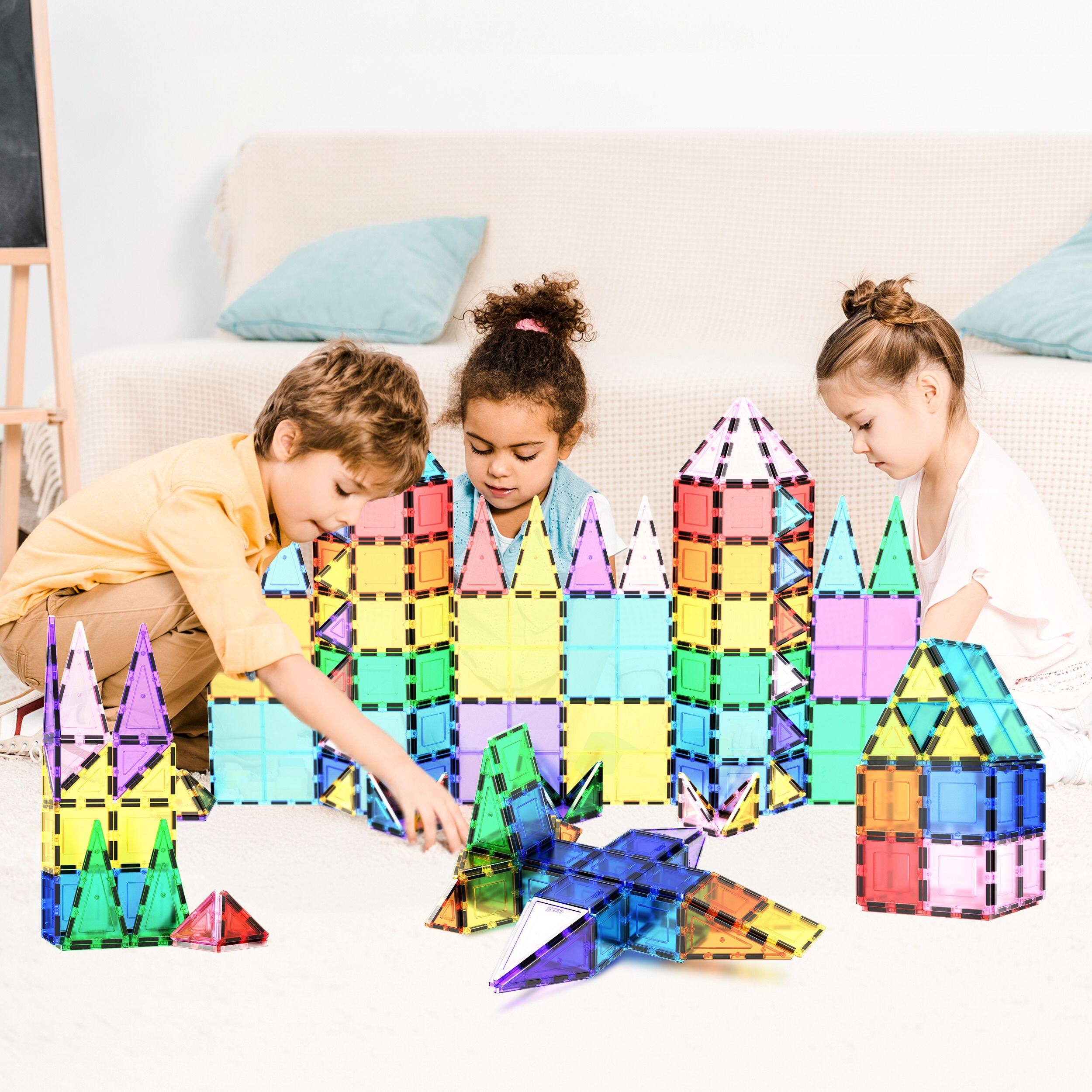 Alt View 3. PicassoTiles - PICASSO-TILES Magnetic Tiles, Construction STEM Building Blocks Set, Educational Toy for Kids, 100PCS - Multicolor.