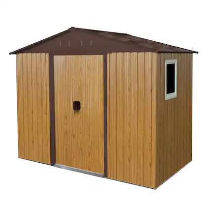 Front. Mondawe - 8 ft x 4 ft Outdoor Metal Storage Shed with Window and Metal Foundation - Coffee.