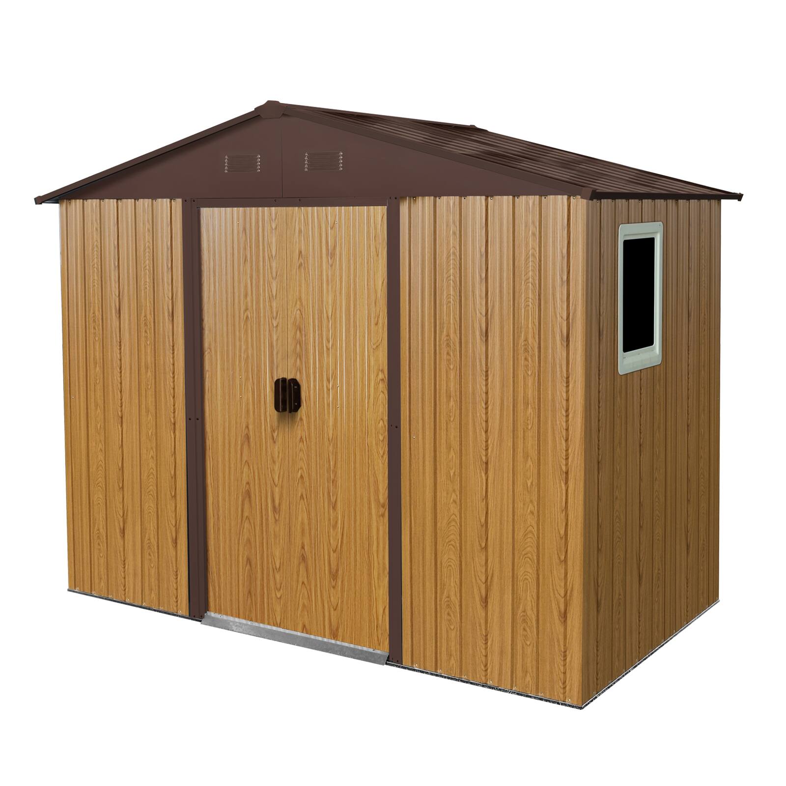 Front. Mondawe - 8 ft x 4 ft Outdoor Metal Storage Shed with Window and Metal Foundation - Coffee.