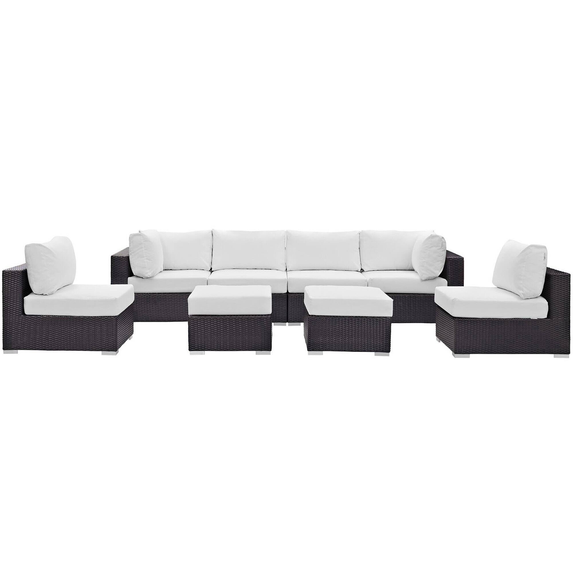 Left. Modway - Convene 8-Piece Outdoor Patio Sectional Set - Cushioned Modular Seating with Armrests - Espresso White.