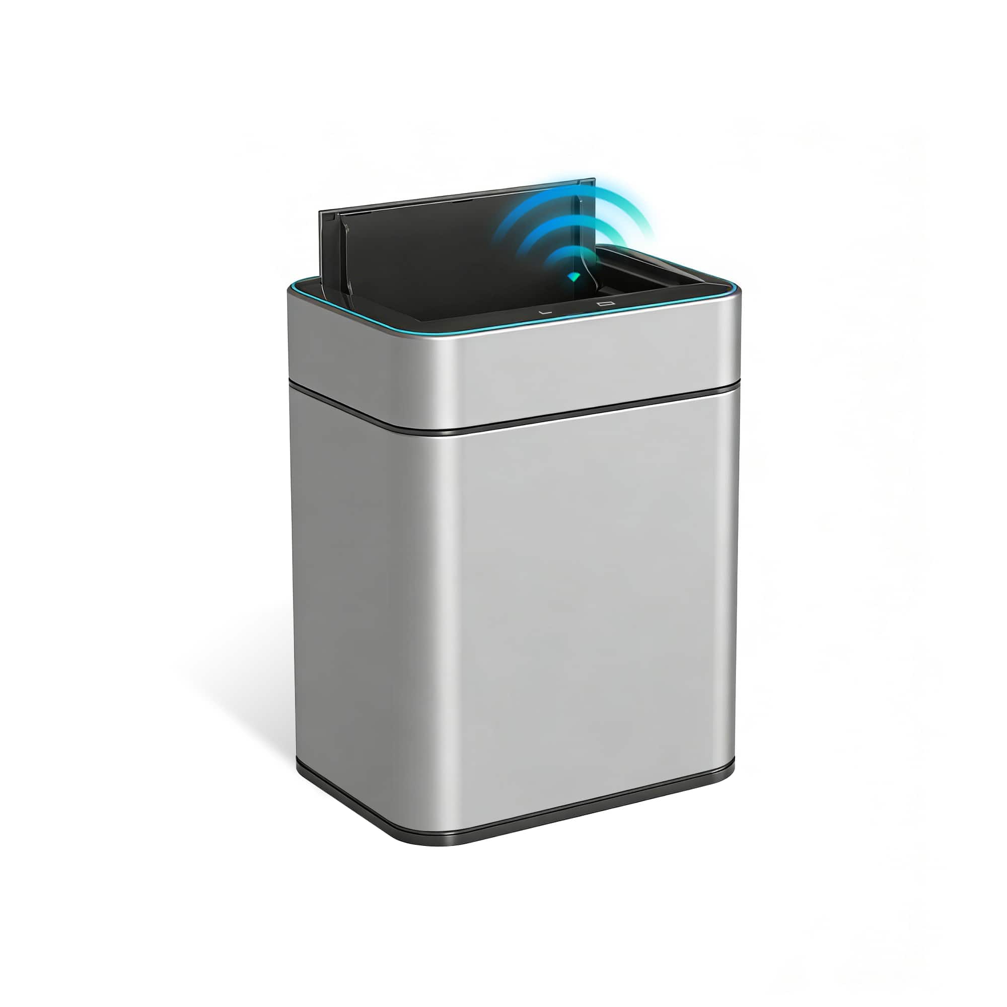 Front. Innovaze - 13-Gallon Touchless Motion Sensor Trash Can, Stainless Steel Automatic Garbage Can with Butterfly Lid - Silver.