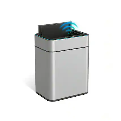 Front. Innovaze - 13-Gallon Touchless Motion Sensor Trash Can, Stainless Steel Automatic Garbage Can with Butterfly Lid - Silver.
