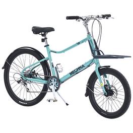 HTUTWOO - 26 " Cargo Bike - 7-Speed Aluminum Alloy Frame Bicycle with Front, Rear Racks, Double Disc Brakes,Height-Adjustable Seat - Green