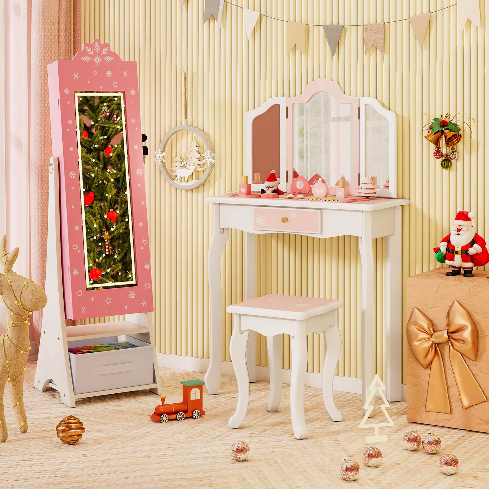 Alt View 4. Costway - Costway Kids Jewelry Armoire with 3-Color Lighted Full Length Mirror & Inside Led Lights - Pink.