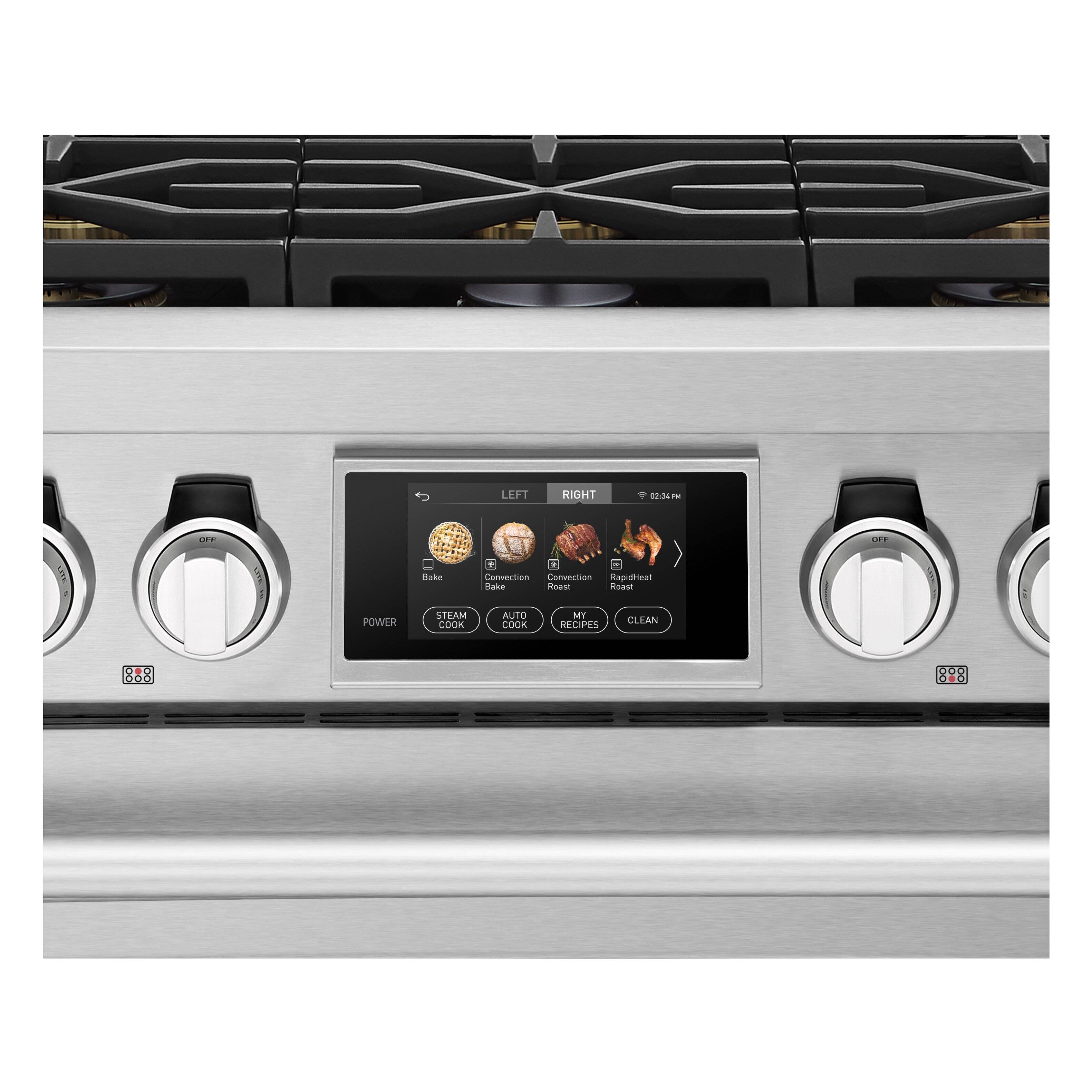 LEFT
RIGHT
02:34 PM
OFF
OFF
...
POWER
+ + Bake Convection Convection RapidHeat Bake Roast Roast STEAM AUTO MY CLEAN COOK COOK RECIPES
000 000
... ...