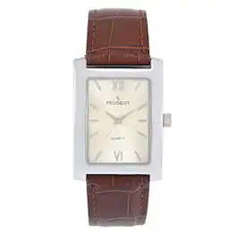 Peugeot - Men's 30X40mm Tank Shape Watch with Textured Dial and Leather Strap - Brown