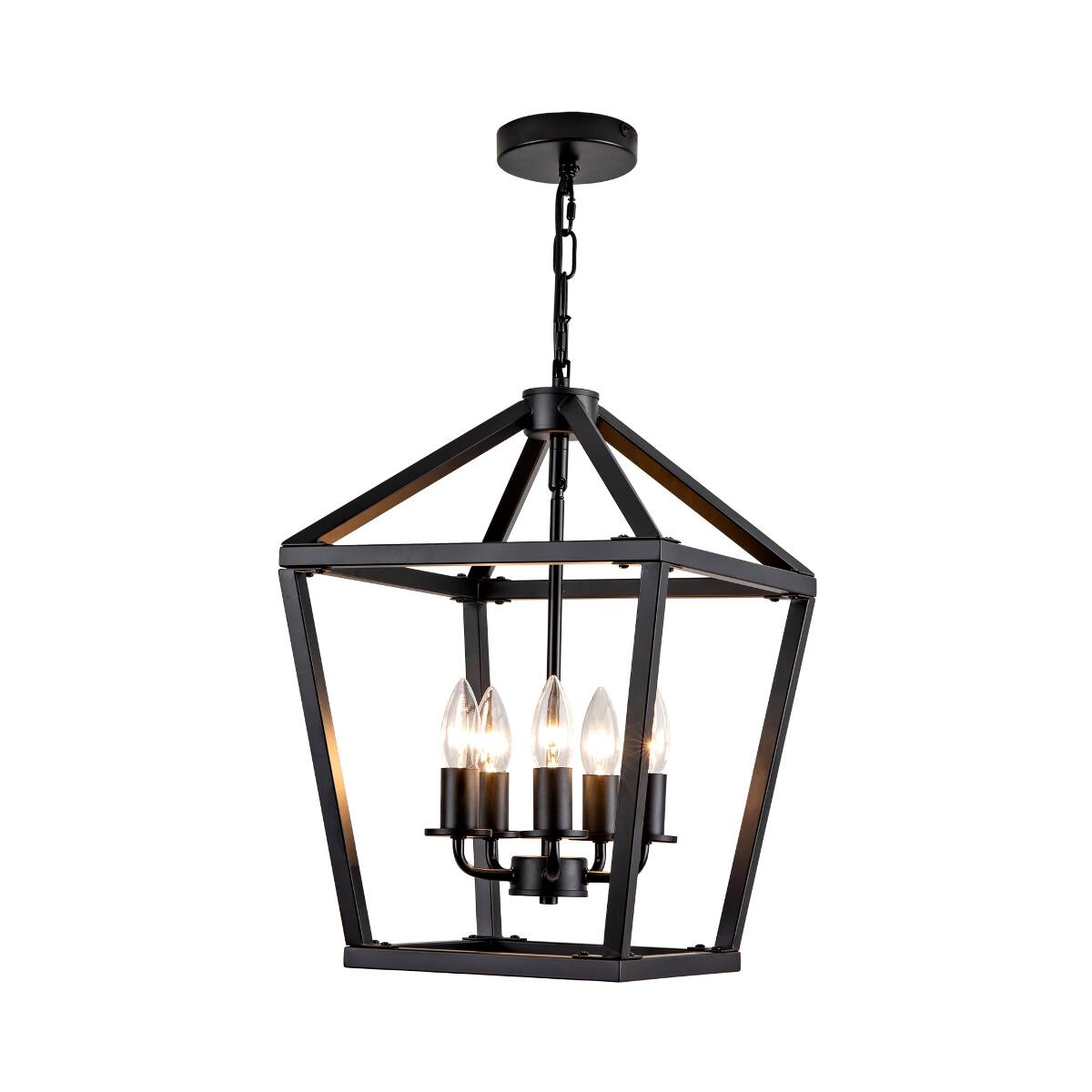 Alt View 7. Loheer - Loheer 5 Light Farmhouse Lantern Chandelier, Matte Black Open Cage for Dining Room.
