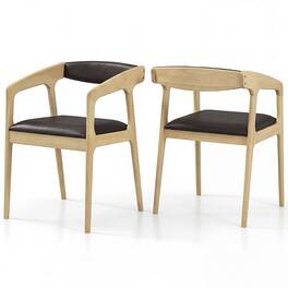 Gymax - 2PCS Accent Armchairs Upholstered PU Leather Chairs w/ Padded Backrest & Seat Black & Natural - Yellow