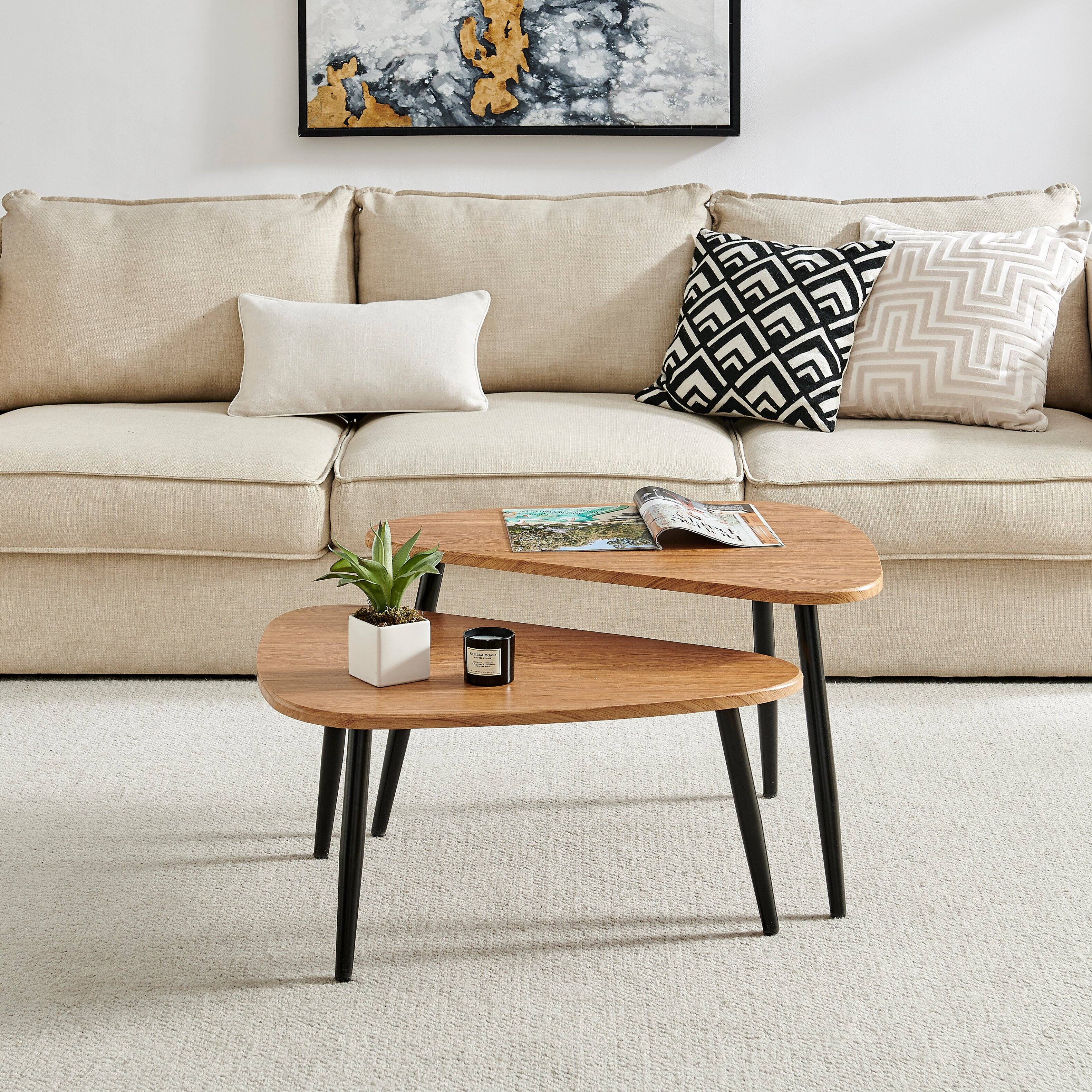 Alt View 1. Danya B - Aurora 2 Piece Semi-Nested Modular Coffee Table Set - Natural Brown/Black - Natural Brown/Black.