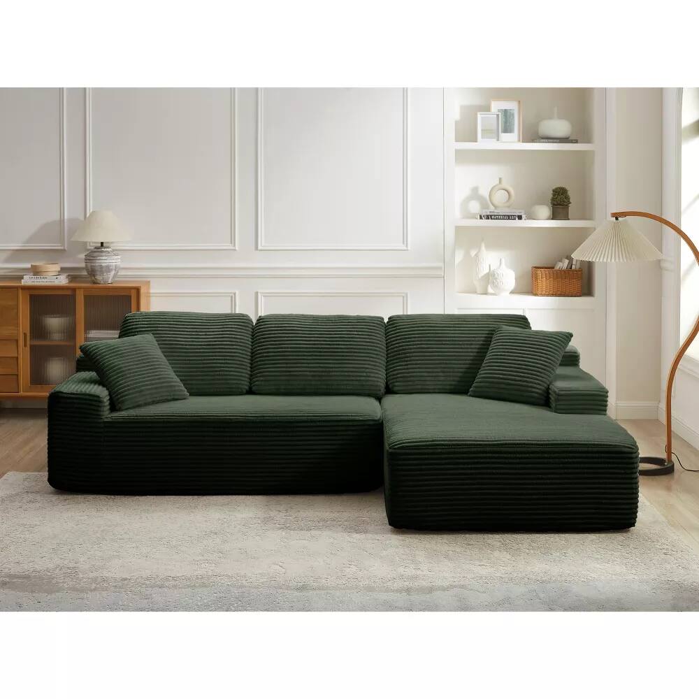 Alt View 6. Meqiodas - Boneless Couch for Living Room, Modular Sectional Sofa with Ottoman, Convertible L Shaped Couch, No Assembly Required - Green.