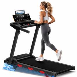 EviTrend - Q1F 16% Auto Incline Treadmill for Home Office-Portable Folding Treadmill, 7.5 MPH 3.0 HP Quiet Motor, 12 Levels, 220lbs - Black