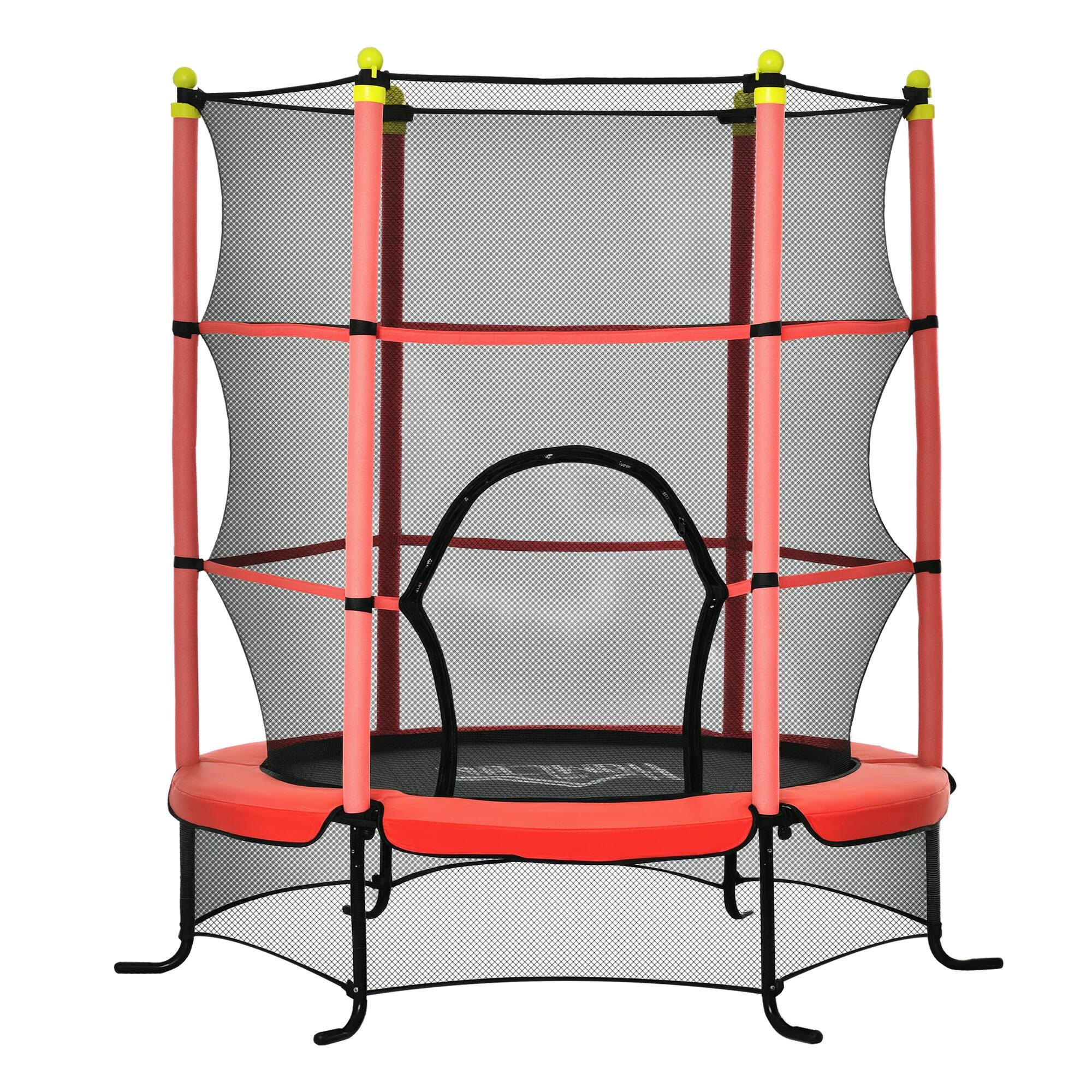 Soozier - 5.3' Trampoline, 64" Indoor Trampoline, Safety Enclosure, Indoor & Outdoor Use - Red
