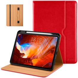 DTTO - Case for iPad Pro 11 Inch M5/M4,Premium Leather Business Folio Stand Cover with Pencil Holder, Auto Wake/Sleep - Bright Red