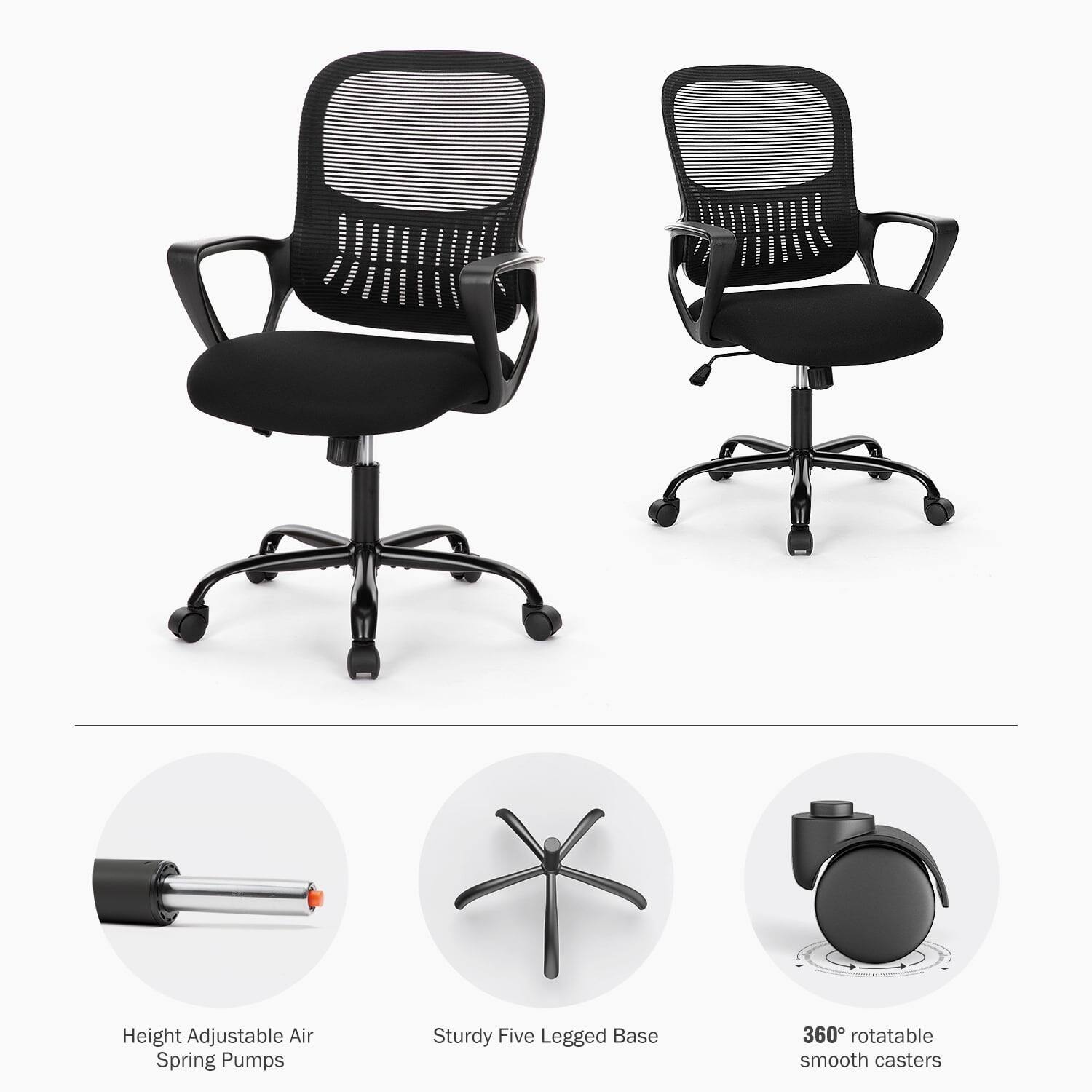 Height Adjustable Air Spring Pumps  
Sturdy Five Legged Base  
360° rotatable smooth casters