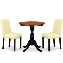 East West Furniture - 3-Piece Dinner Table Set Consist of Wood Table and 2 Eggnog PU Leather Parson Chairs with High Back - Multi-Color