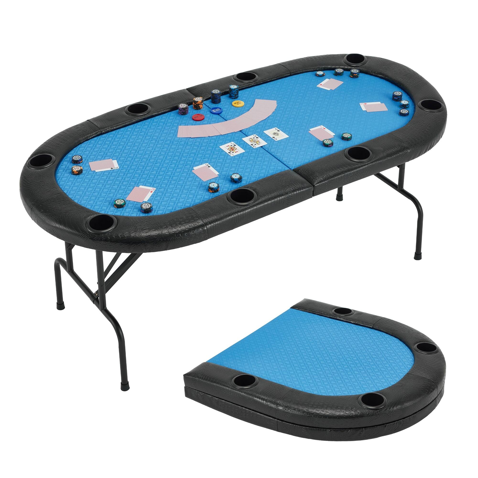 Alt View 5. U-HOMY - Foldable 72" Oval Poker Table for 8 Players with Cup Holders and Casino-Grade Felt Surface.