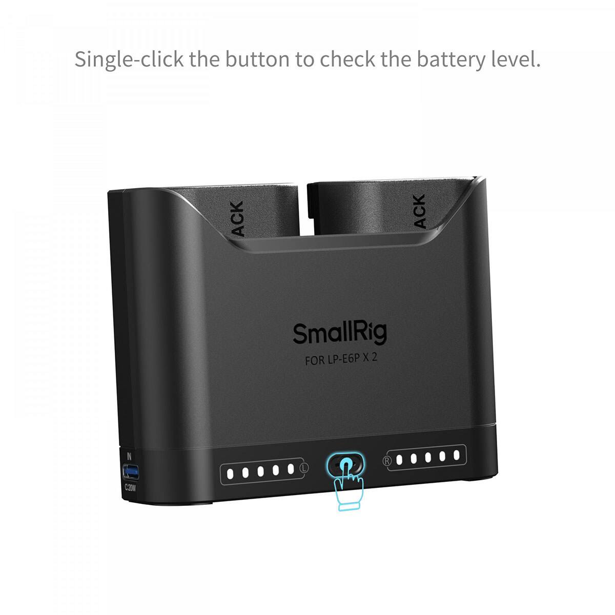 Single-click the button to check the battery level.

ACK
ACK

SmallRig FOR LP-E6P X2

IN