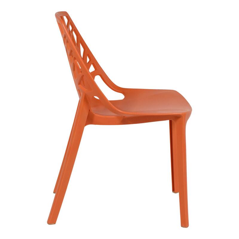 Back. LeisureMod - Cornelia Modern Stackable Accent Dining Chair with Cut Out Backrest Design for Dining Rooms or Patios - Solid Orange.