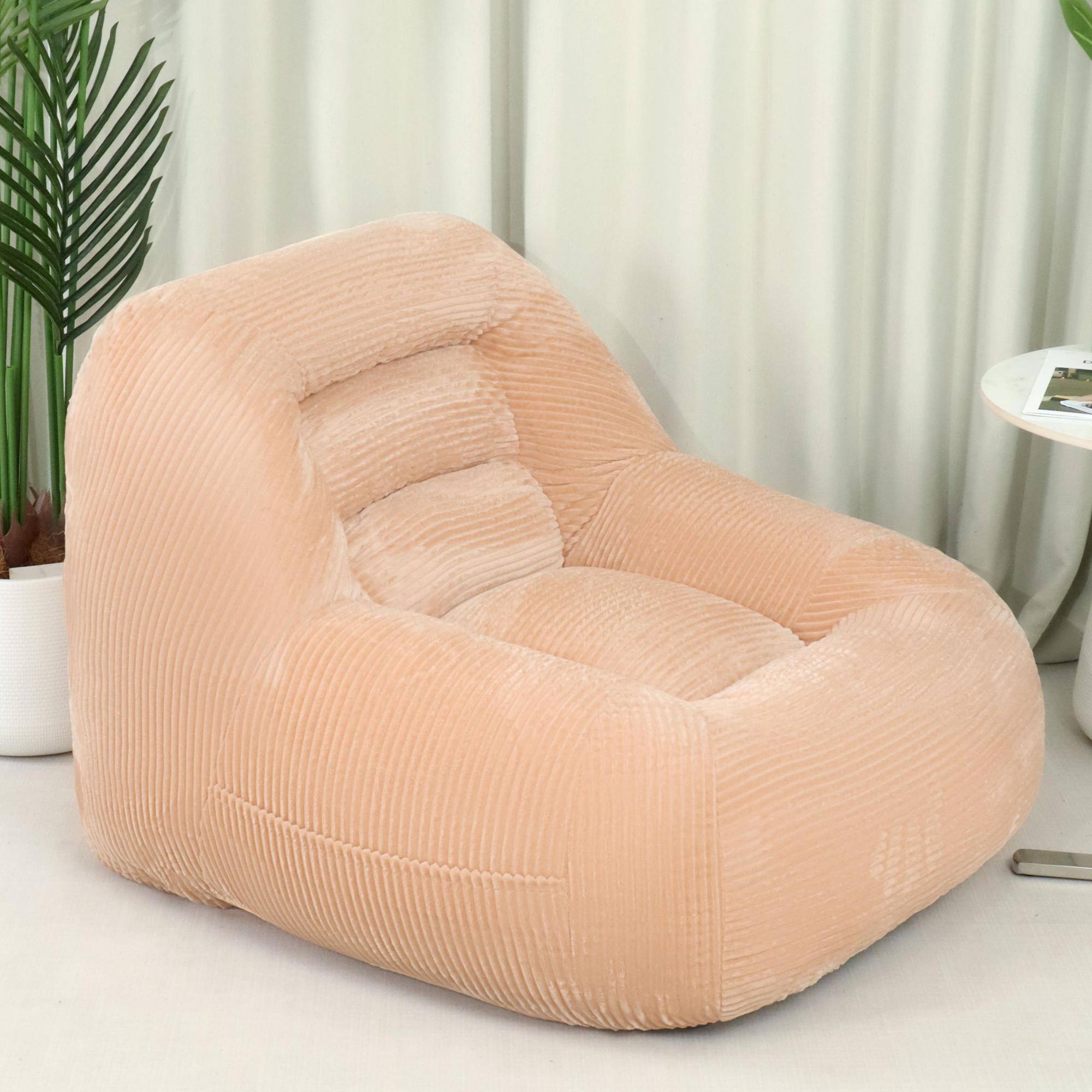 Back. GOODSILO - Plush Corduroy Fabric Beanbag Sofa for Cozy Living Spaces and Comfortable Lounging - Pink.