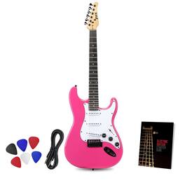 Lyxpro - CS 39” Electric Guitar Kit for Beginner with Amp Cable, 6 Picks & Guide - Pink
