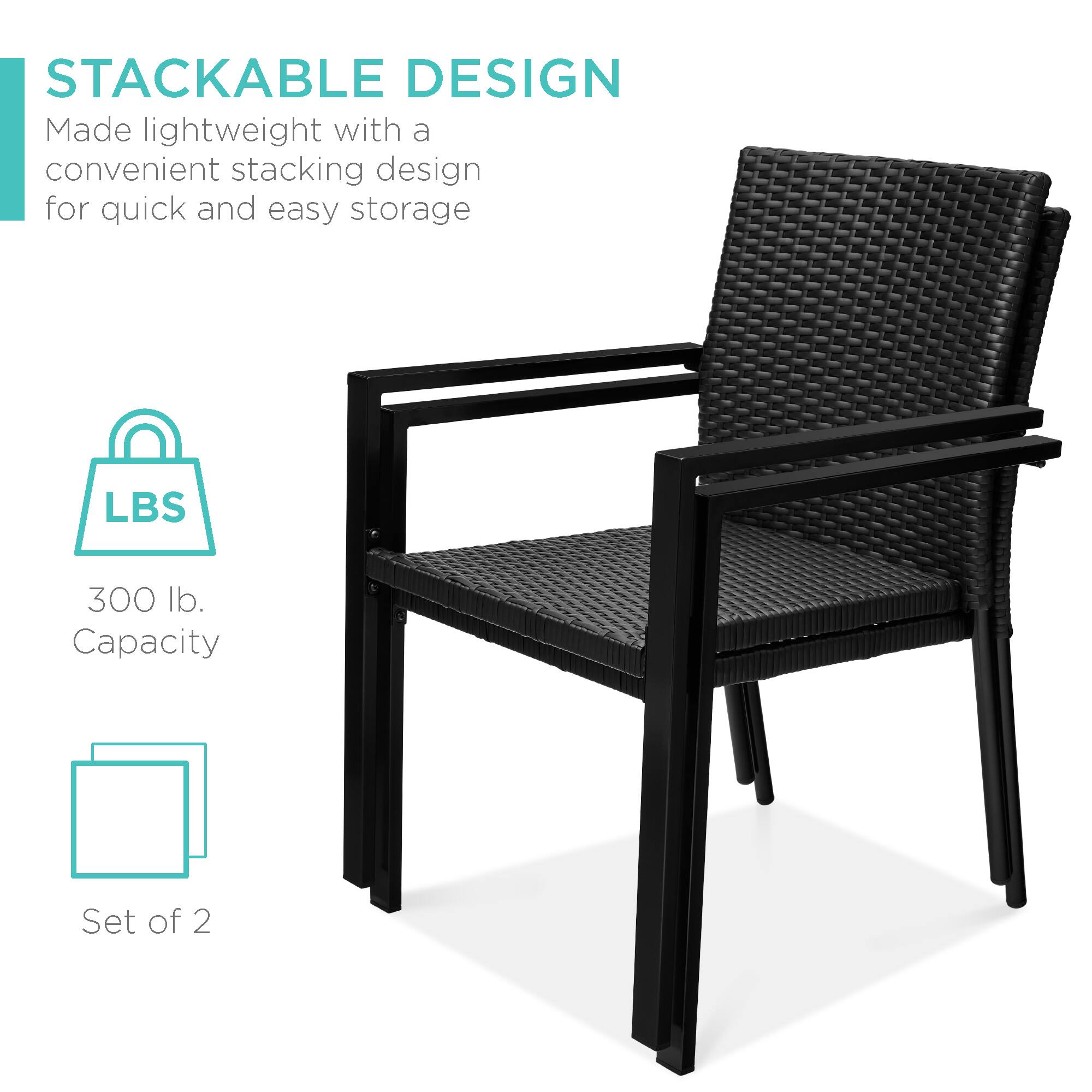 STACKABLE DESIGN  
Made lightweight with a convenient stacking design for quick and easy storage  

LBS  
300 lb. Capacity  

Set of 2