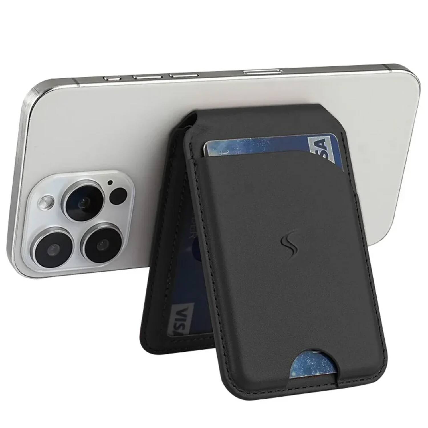 Left. Scapade - MagCard Magnetic Card Holder for Smartphone - Black.