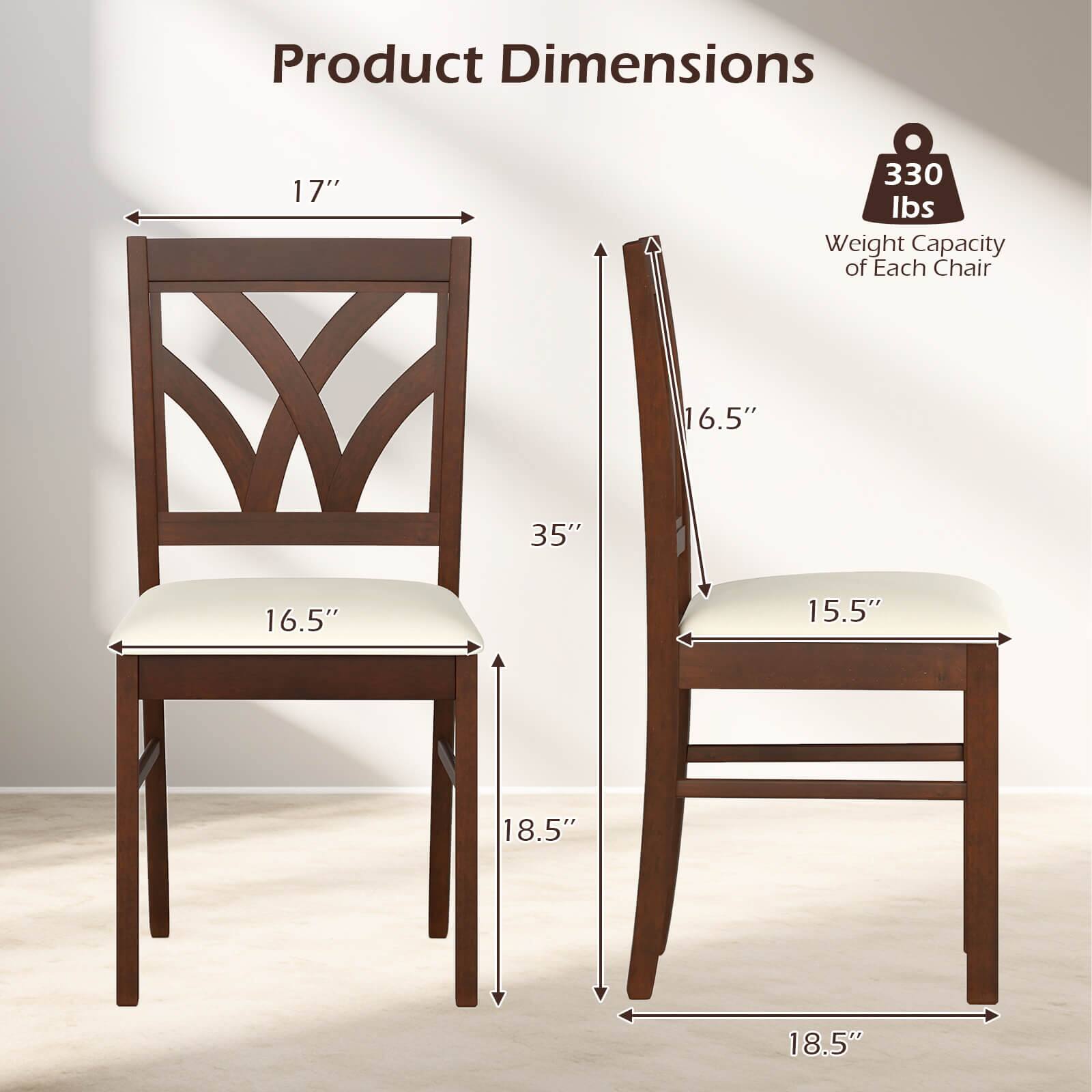 Product Dimensions: 17" x 16.5" x 18.5" x 15.5" x 35" x 18.5"  
Weight Capacity of Each Chair: 330 lbs