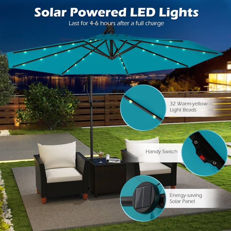 Solar Powered LED Lights  
Last for 4-6 hours after a full charge  

32 Warm-yellow Light Beads  
Handy Switch  
Energy-saving Solar Panel