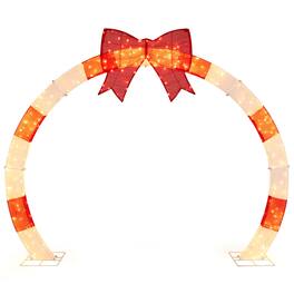 Costway - 10.4 FT Christmas Archway with Large Bow & Warm White LED Lights, Widened Bases - Red,White