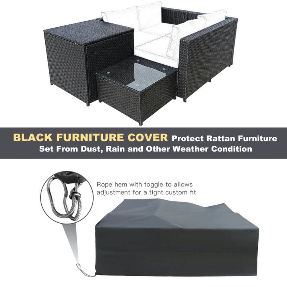 BLACK FURNITURE COVER  
Protect Rattan Furniture Set From Dust, Rain and Other Weather Condition  

Rope hem with toggle to allows adjustment for a tight custom fit