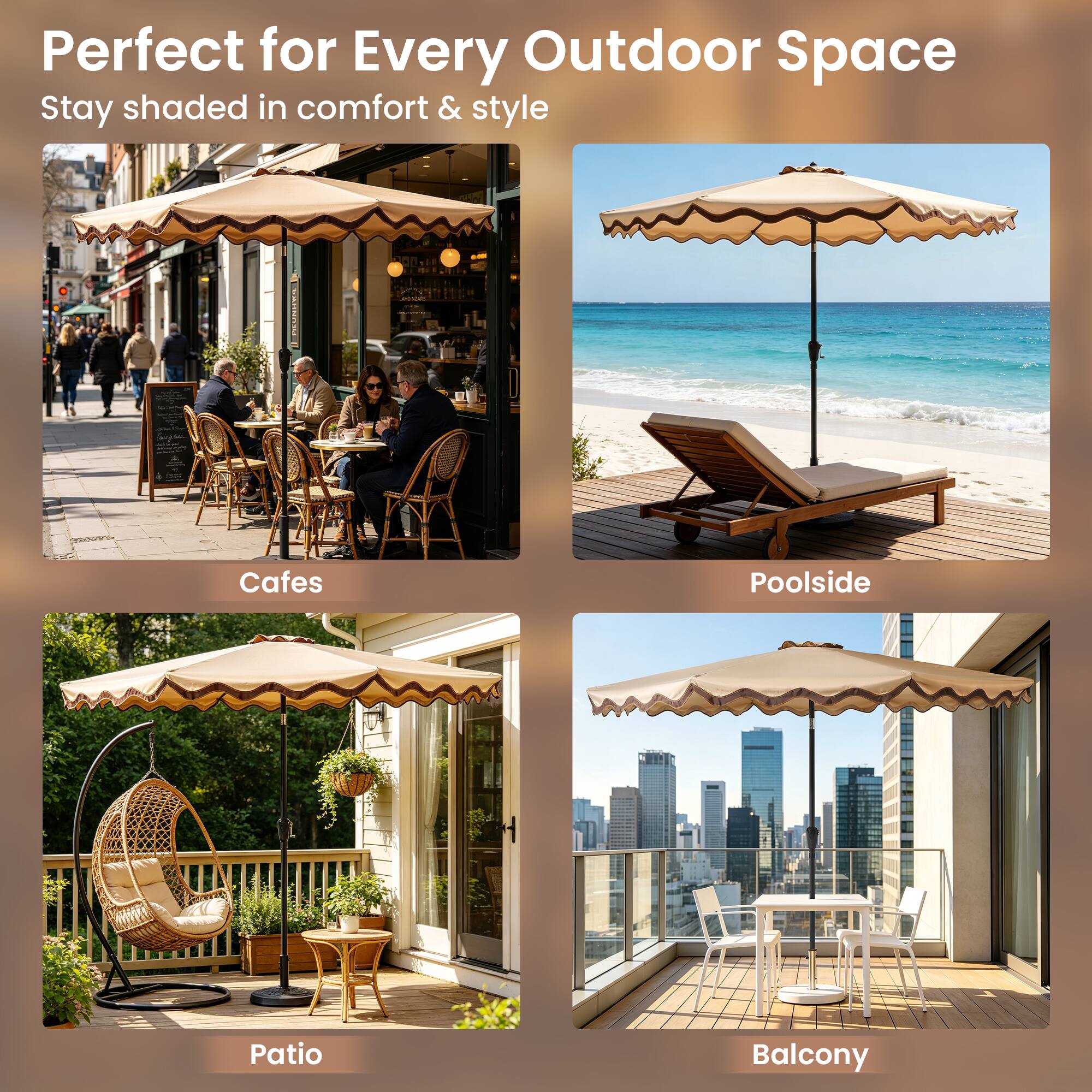 Ovios 10FT Patio Umbrella, Outdoor Market Umbrella with Scalloped Edge ...